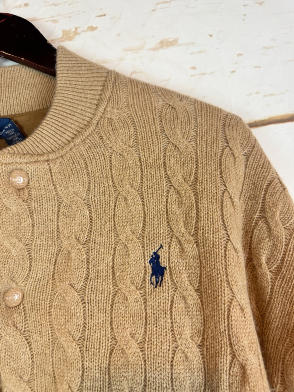 Polo Ralph Lauren | Tan Cable Knit Bomber Cardigan Jacket, S NWT - Picture 5 of 13